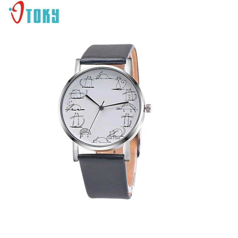 

Unique Design Lovely Cartoon Cat Clocks Fashion Women Men Watches PU Leather Band Quartz Wrist Watch Creative Apr14