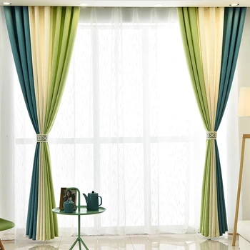 

ZRCortins Eco-Friendly Modern Window Curtain for Living Room Cotton Linen Splicing Colors Blackout Curtain for Bedroom Kitchen