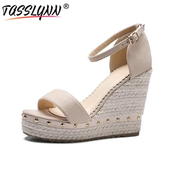 

TASSLYNN 2019 Women Sandals Summer Platform Sandals Wedges High Heels Shoes Rivet Rome Sweet Shoes Ankle Strap Ladies Sandals