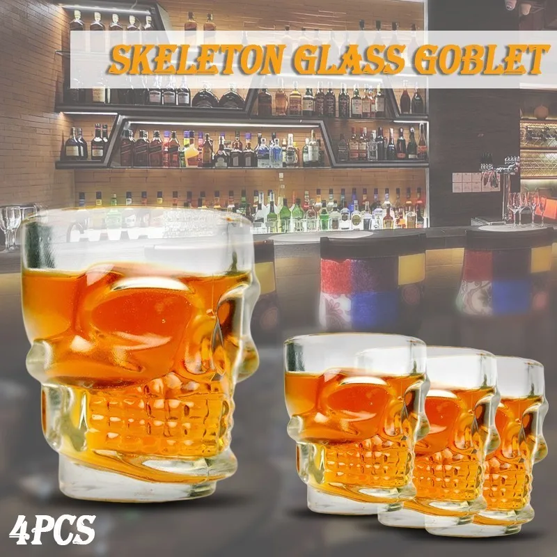 4 шт Виски череп модель водки чашки набор Хрустальные стеклянные чашки для дома и кухни вечерние чашки