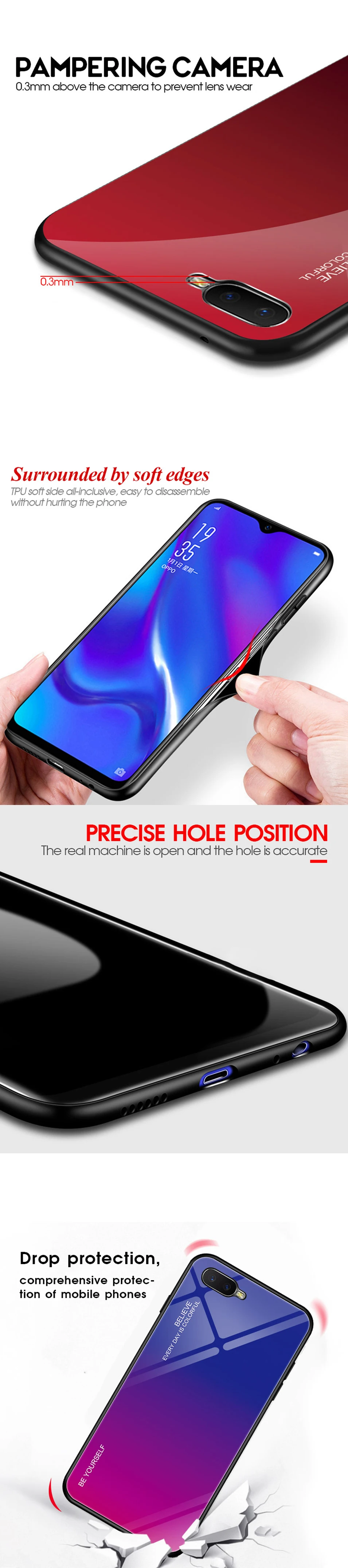 For OPPO RX17 Neo Case Super Gorgeous Glass Cover for oppo rx17 Pro r17 pro Case Soft Edge Color Glass Cover for OPPO Reno 10X (8)