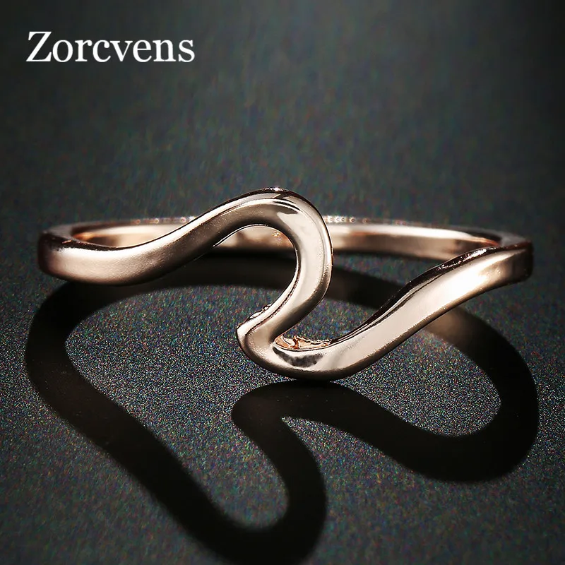 ZORCVENS Новая мода для женщин и девушек простые металлические волнистые кольца цвета розового золота для влюбленных Обручальное кольцо ювелирные изделия для женщин