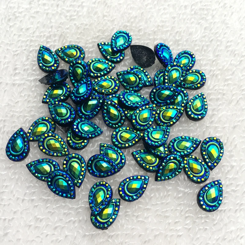 100 шт. 8*12 мм Капля AB Форма flatback Смола горный хрусталь камни strass button-A487