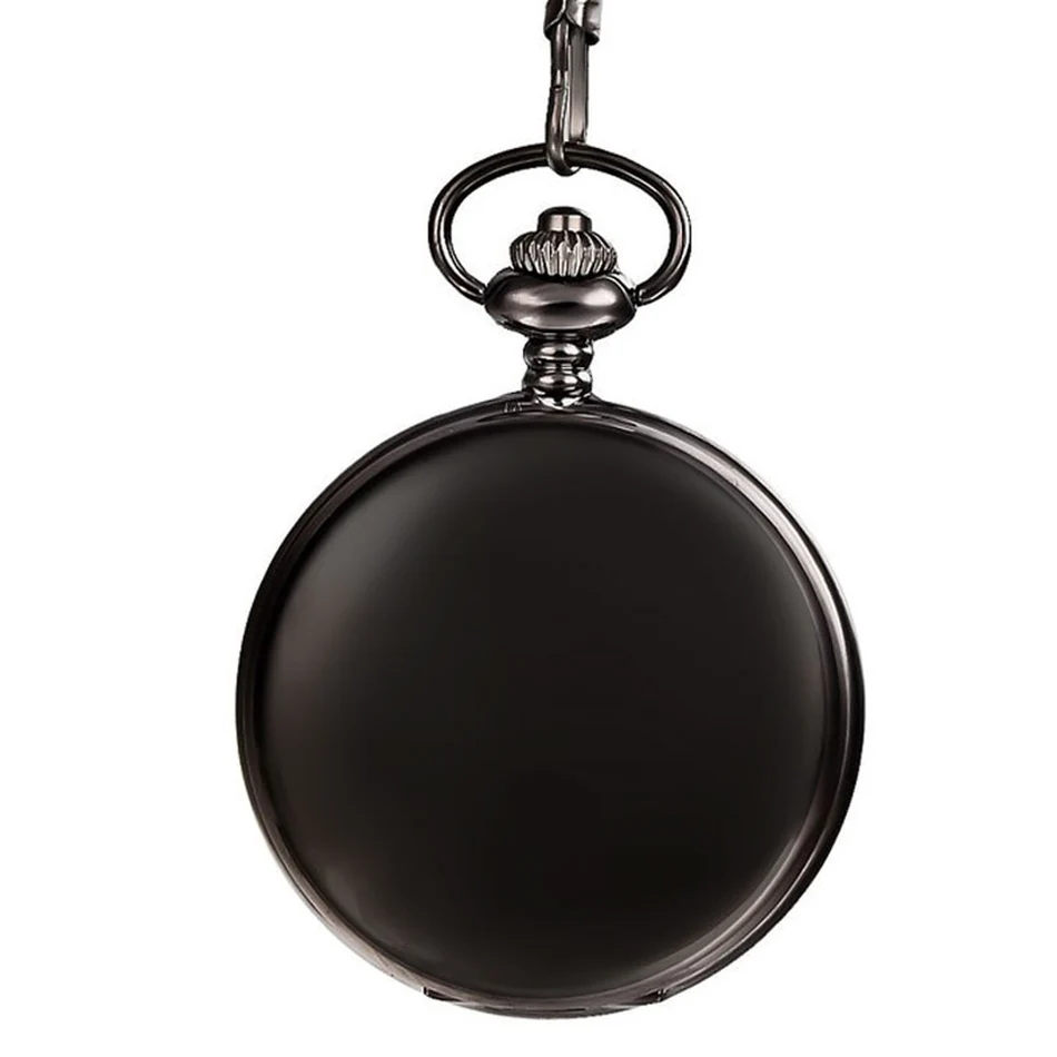 

YISUYA Men Pocket Watches Black Smooth Dial Stylish Quartz Fob Clock with Chain Women Dress Pendant Valentine Gift