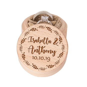 

Personalized Engraved Ring Box with Wreath Wood Ring Box Custom Wedding Ring Bearer Boxes Bridal Shower Engagement Decoration