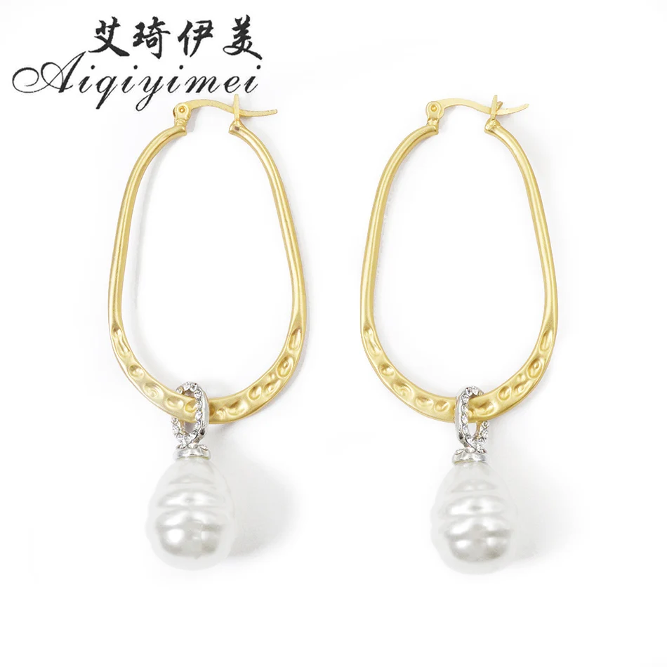 

Aiqiyimei 2019 Fashion Gold Oval Big Simulated-Pearl Drop Earrings For Women Exquisite Statement Earrings Trendy Jewelry Gift