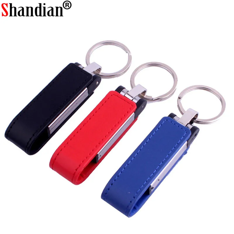 SHANDIAN metal leather usb flash drive keychain pendriver 4gb 8gb 16gb