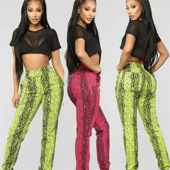 

Summer casual women's snake pattern fashion slim high waist chain pants trouser legging