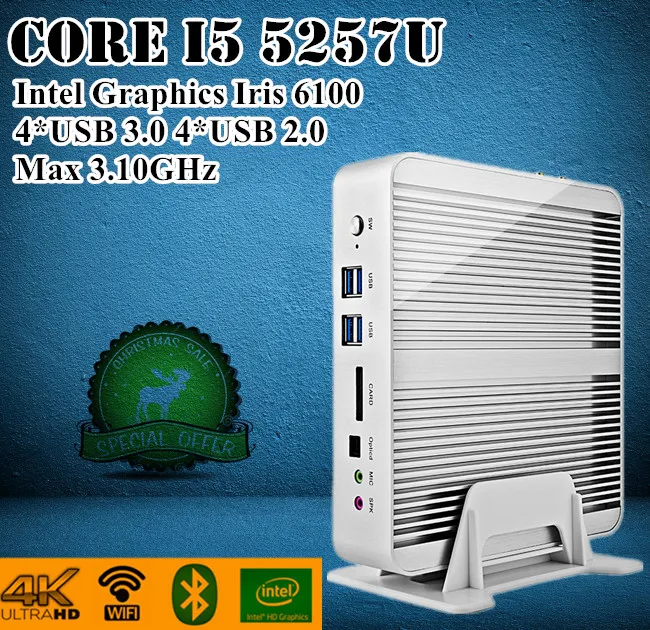 Lowest Price [CE,FCC,ROHS]Topton 5th Gen Intel Core i5 5257U Fanless Mini PC Broadwell Architecture Intel Graphics Iris 6100 300M Wifi 