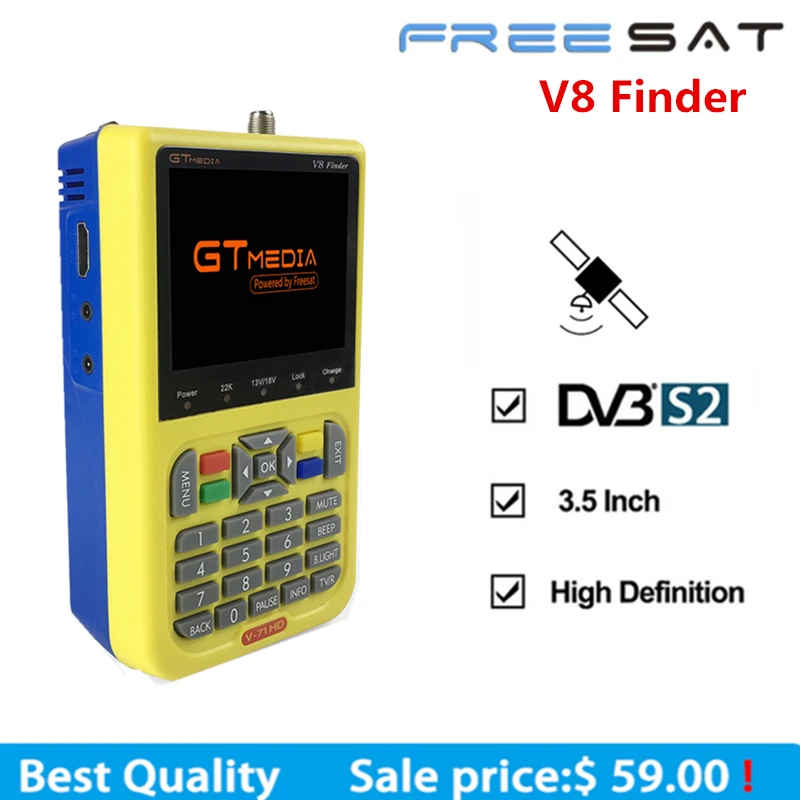 

Freesate GTmedia V8 Finder Meter V-71 HD DVB-S/S2 satfinder with 3.5 inch LCD High Definition digital satellite Finder