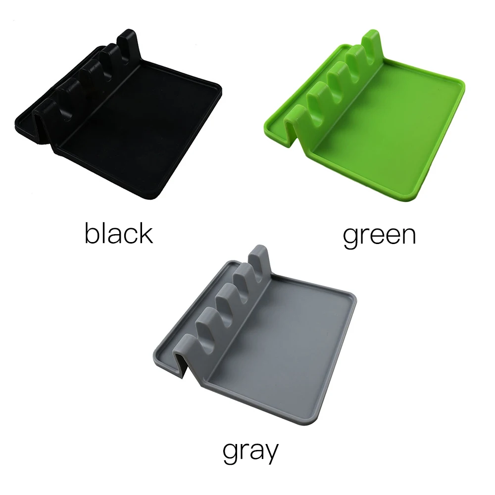Силиконовый держатель ложка Кухня посуда Rest ковш вилка коврик Термостойкие зеленый/серый/черный Кухня организованной