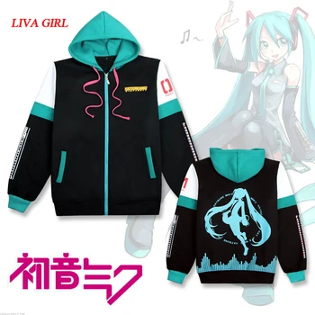 

New Hatsune Miku Cosplay Costumes Women/Giles Hoodies & Sweatshirts Cotton Long Sleeved Hooded Fleece Thick Coat Cotton Tops
