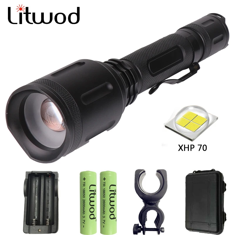 

Litwod Z301262 powerful LED flashlight torch 20000LM XHP70 Zoom Tactical defense flashlight Lantern For Camping hunting light