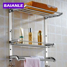 Wall Mount Stainless Steel 2 Layers Storage Basket Shower Room Bathroom Towel Rack Soap Dish Shampoo Rack Bathroom Shelves