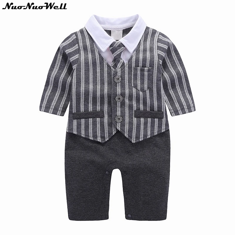 

2018 Spring-Autumn Baby Boy Clothing Cotton Long Sleeved baby Boy Clothes Bowtie Stripped Gentleman Baby Romper Infantil babies