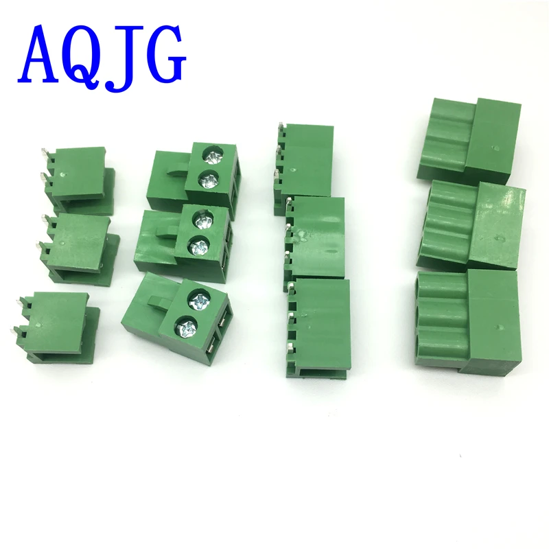 

50sets Terminal plug type ht5.08 5.08mm pitch connector pcb screw terminal blocks connector Right Angle 2pin 3pin Green 10A AQJG