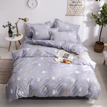 

Home Textile Christmas Tree gray Duvet Cover Pillowcase Flat Bed Sheets Girl Kid Child Teen Bedding Set Full Queen bedclothes