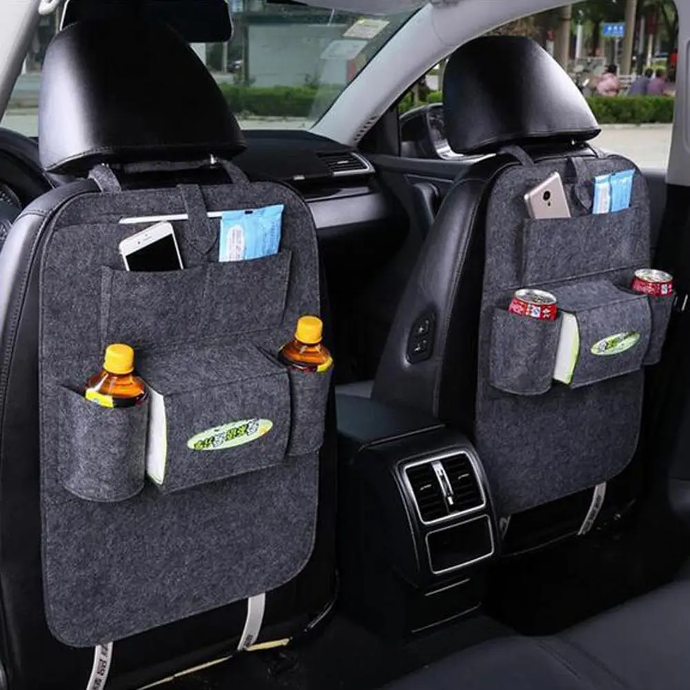 Car Seat back storage bag With adhesive strap and seat fixing belt phone drink magazine Multi pocke Travel Storage Holder bag - Название цвета: Dark gray