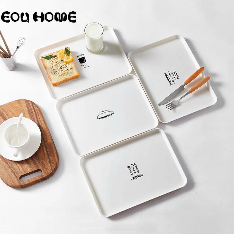 

Nordic Style Rectangular Plates PP White Home Healthy Simple Breakfast Plastic Tea Dish Dessert Snack Pastry Fruit Dinnerware