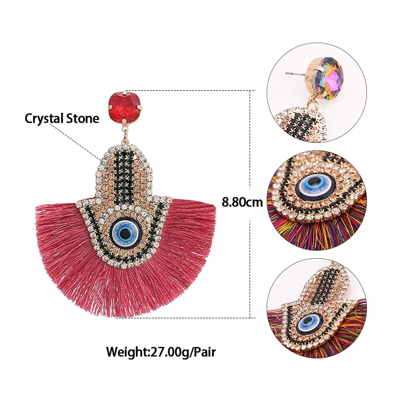 Bohemian Tassel Earrings Finged Pendientes Oorbellen Crystal Long Dangle Drop Earrings For Women Fashion Jewelry size
