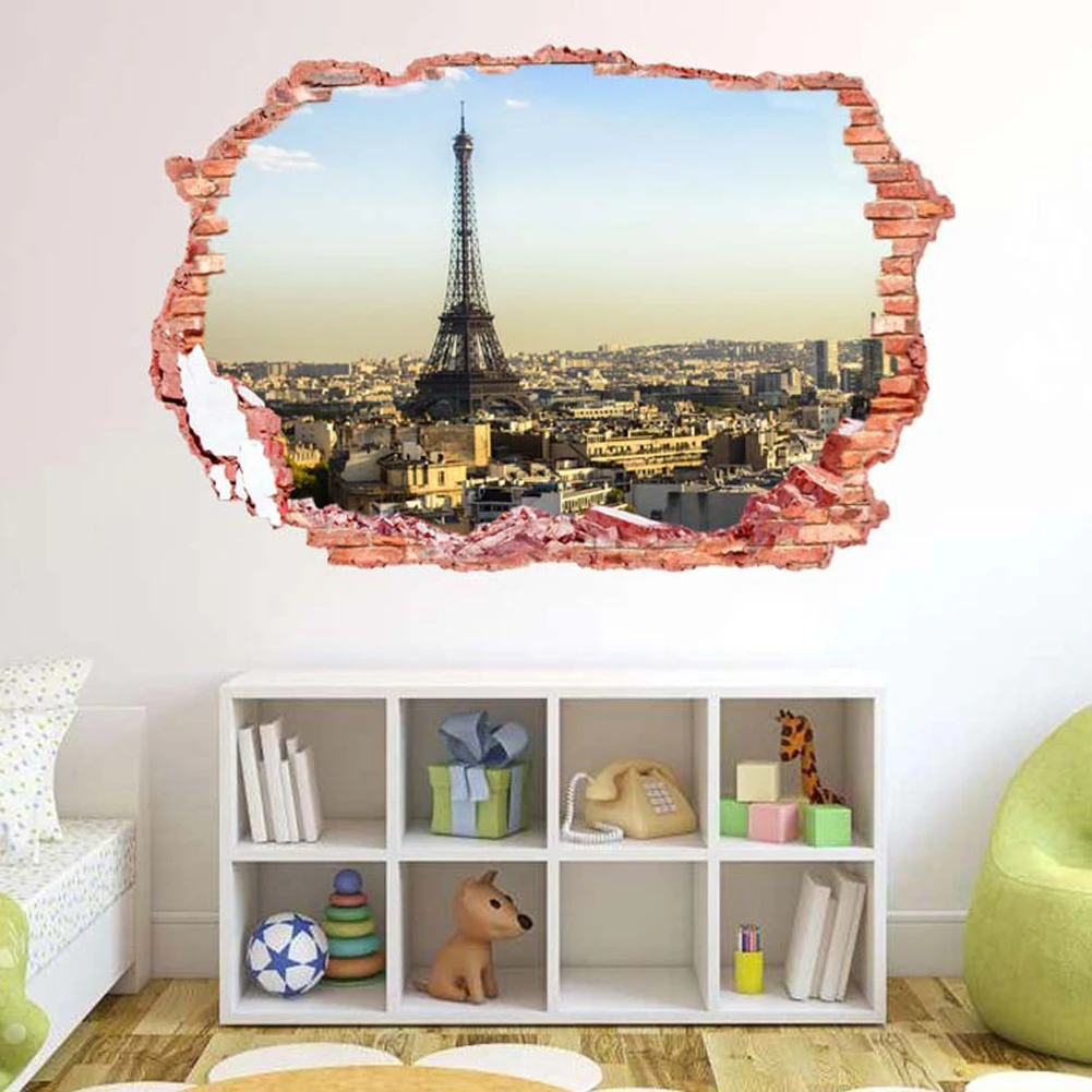Romantic Paris Tower Sticker wall stickers 3D Paris view mural living
