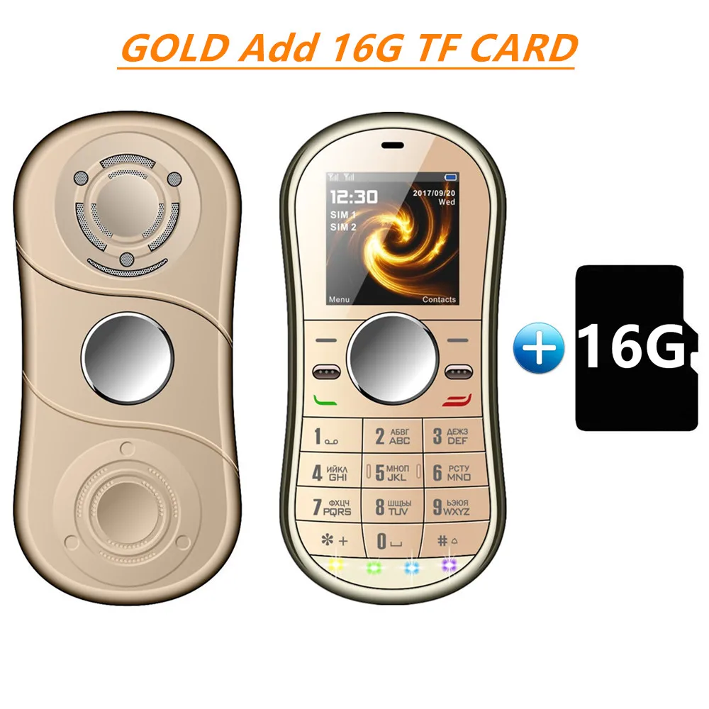 Gold N 16GB TF Card SERVO S08 Спиннер-Спиннер Мобильный телефон 1,3 дюймов двойной SIMGPRS Bluetooth FM радио Ручной Спиннер сотовый телефон с русской клавиатурой - Цвет: Gold N 16GB TF Card
