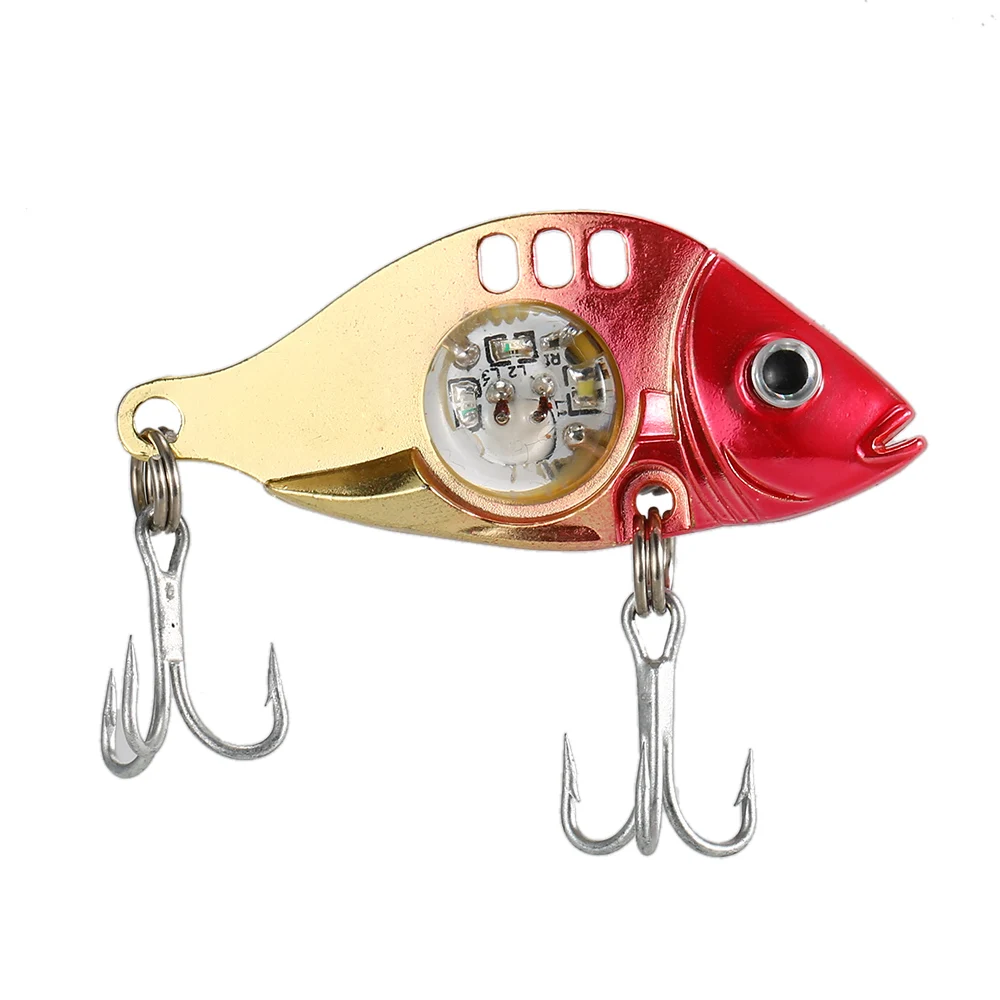 Stainless Steel Fishing Lures Kit LED Light Fish Bait Lure With Treble