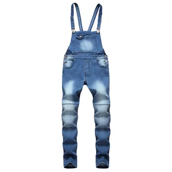 

MORUANCLE Men Fashion Ripped Denim Bib Overalls Hi Street Distressed Jeans Jumpsuits Male Suspender Pants With Holes Streetwear