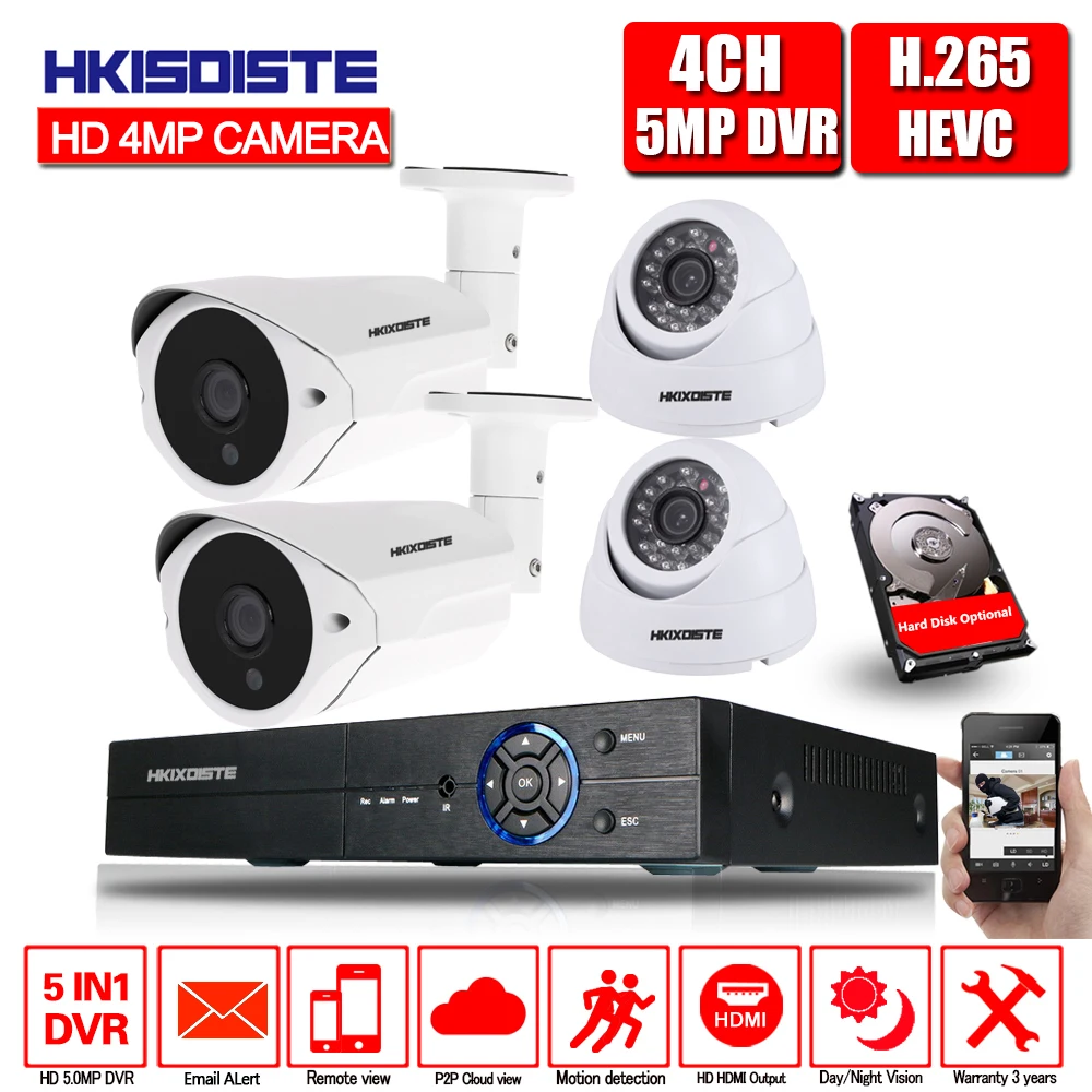 

H.265 4CH 5MP DVR CCTV System 4 Channel 4.0 MP IR In/Outdoor Security Cameras 1080P HDMI TVI CCTV DVR 5.0MP Surveillance Kit
