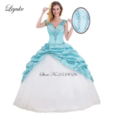 Style 02 Liyuke очаровательное и элегантное Пышное Бальное Платье пышные платья со стразами сзади на шнуровке и обычным рукавом - Цвет: Style 02
