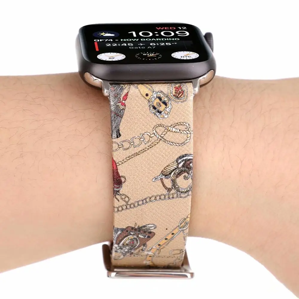 Кожаный ремешок с узором цепочки для Apple Watch Series 5 4 44/40 мм кожаный браслет