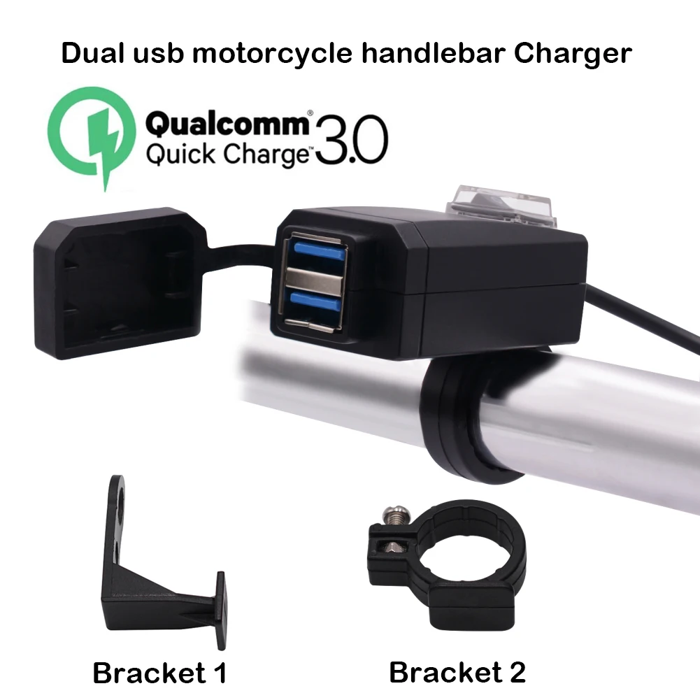 QC3.0 USB зарядное устройство для мотоцикла водонепроницаемое телефона на руль 12 В
