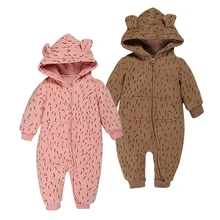 Baby Fleece Romper Autumn Winter Long Sleeve Hooded Rompers Baby Overalls Leopard Romper Toddler Clothing Macacao