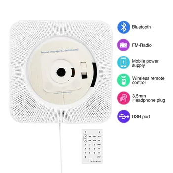 

ET Wall-mounted Bluetooth CD Player Remote Control FM Radio Built-in HiFi Bluetooth Portable Home Audio Boombox EU/US Plug