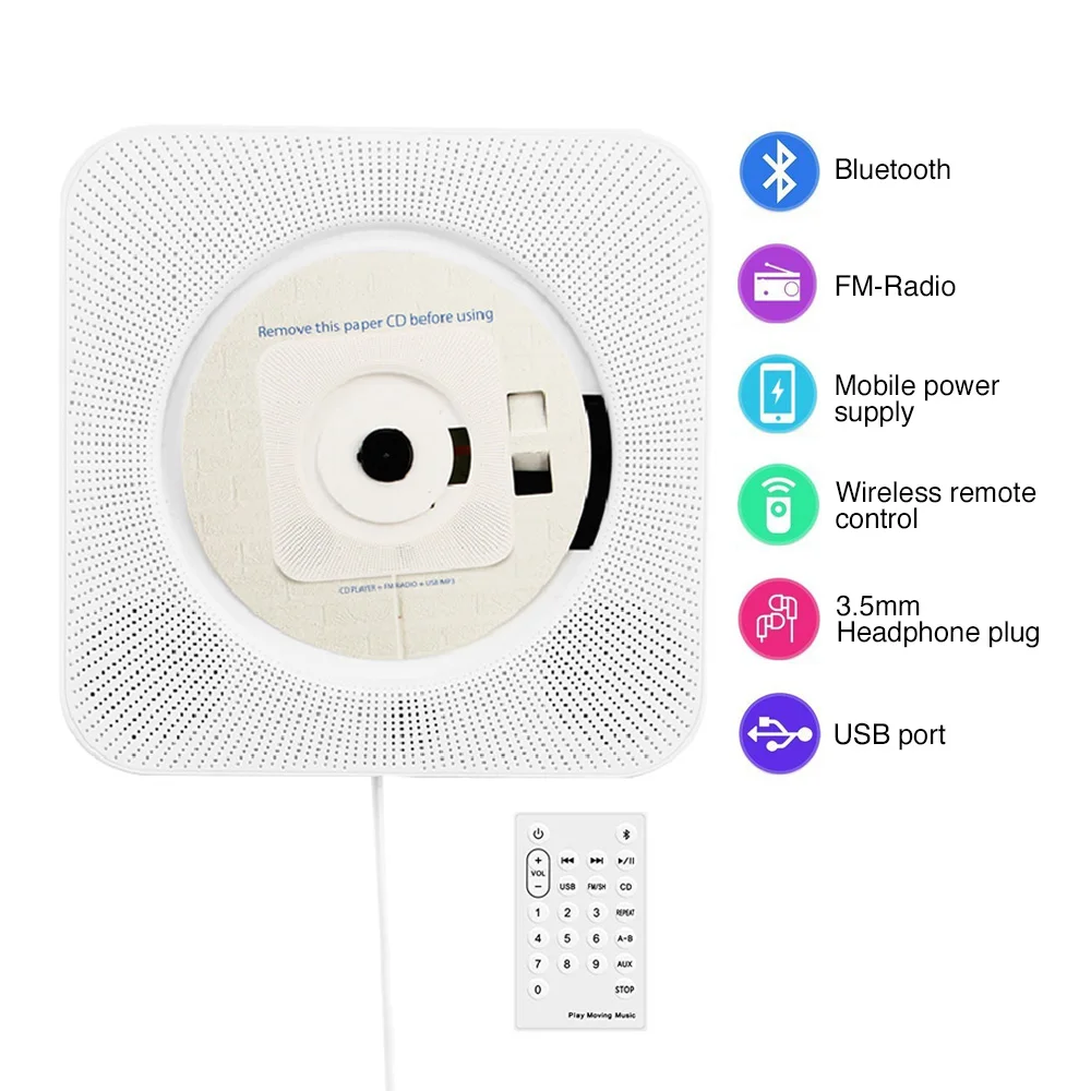 Billige ET Wand montiert Bluetooth CD Player Fernbedienung FM Radio Eingebaute HiFi Bluetooth Tragbare Home Audio Boombox EU UNS Stecker