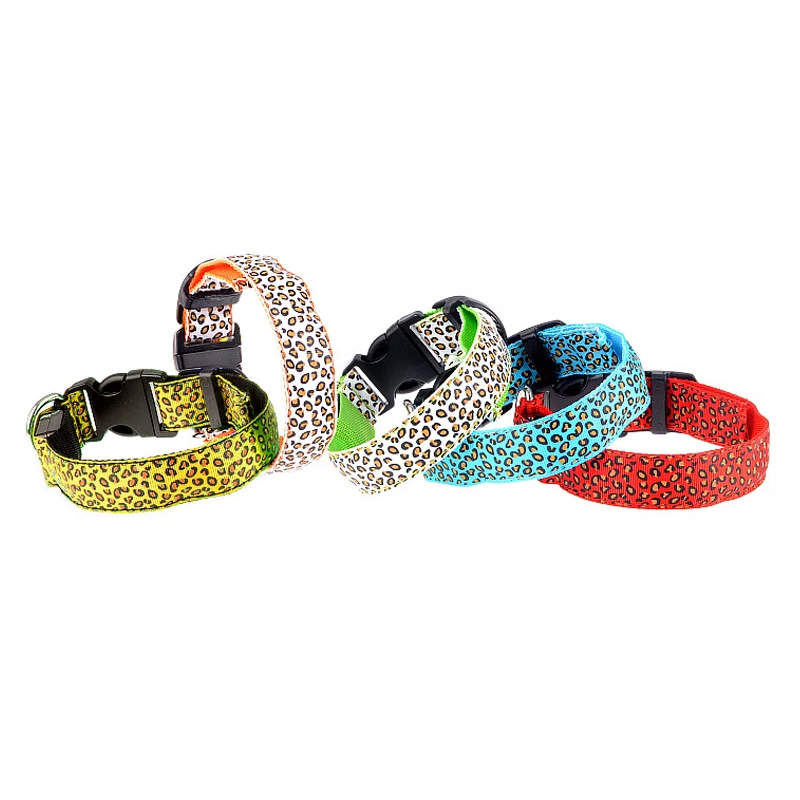

LED Lights Shining Dog Collar Night Safety Pet Cats Collars For Small and large Dogs Leopard print Fashion Design puppy Collars