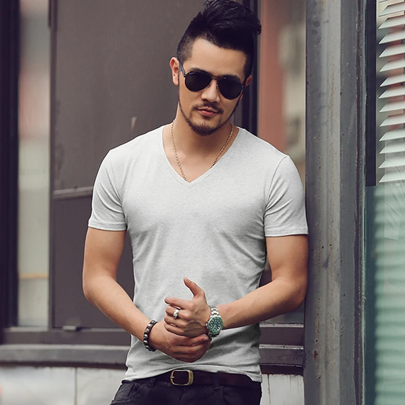 Deep V Neck T Shirt Men Fashion 
