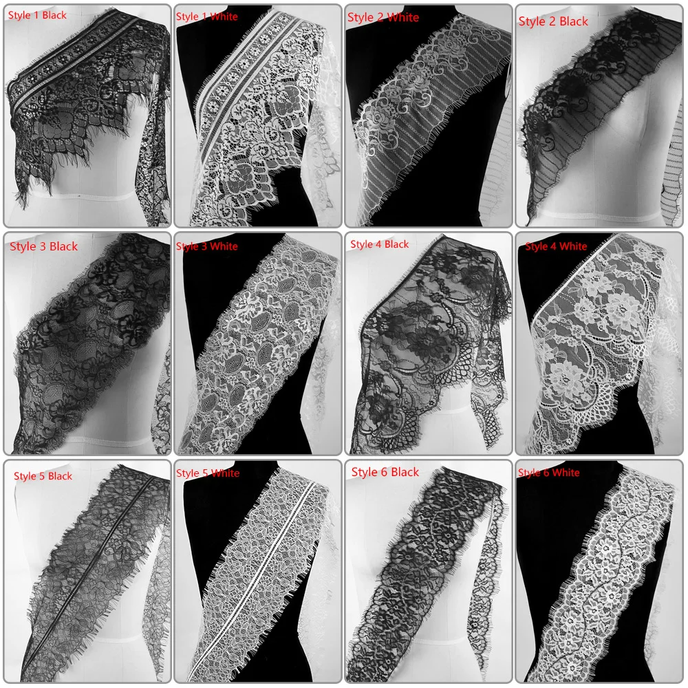 

New Black White 3 Yards Classic Eyelash Lace Trim Soft Floral Classic Lace Trim Decor Crafts Sewing For Dress Making Decoration