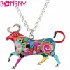 Bonsny – collier porte-bonheur en alliage métallique pour femme, pendentif en forme de taureau du zodiaque, chaîne ras du cou, en émail, à la mode ► Photo 1/6