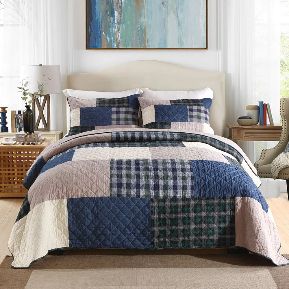 Bedding Home Garden Bedspread Set Patchwork Cotton Quilted