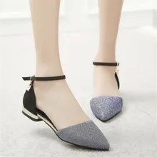 Новые летние корейские туфли на плоской подошве с пряжкой с носке без каблука со стразами обувь