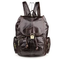 Fashion Genuine Leather Men’s Backpacks Cowhide Leather Backpack Women Unisex Vintage Preppy Style Men Travel Bags #VP-J7287