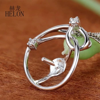 

HELON Solid 14K (585) White Gold Round 8-12mm Semi Mount Biillant Real Natural Diamonds Engagement Wedding Fine Jewelry Pendant
