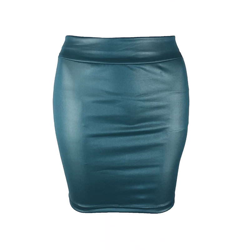 Женская кожаная юбка блестящая облегающая черная мини с высокой талией и