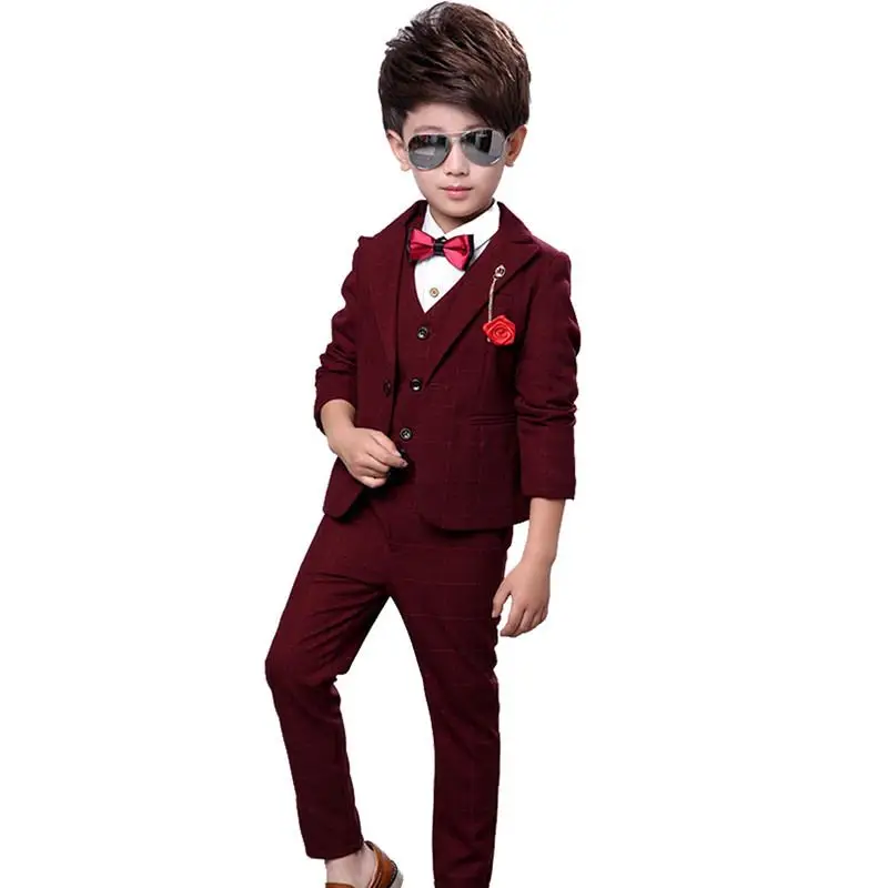 

2019 New Kids Boys Suit For Wedding Piano Party Teenage Boys Plaid Blazer+Vest+Pant 3Pcs Sets Baby Boy Suits Formal Clothes Y152