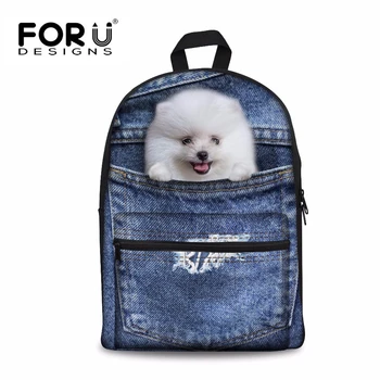 

FORUDESIGNS Denim Cat Children School Bag,Funny Girls Boys Canvas Bookbag,Cute Print Kids Shoulder Schoolbag Satchel Mochila