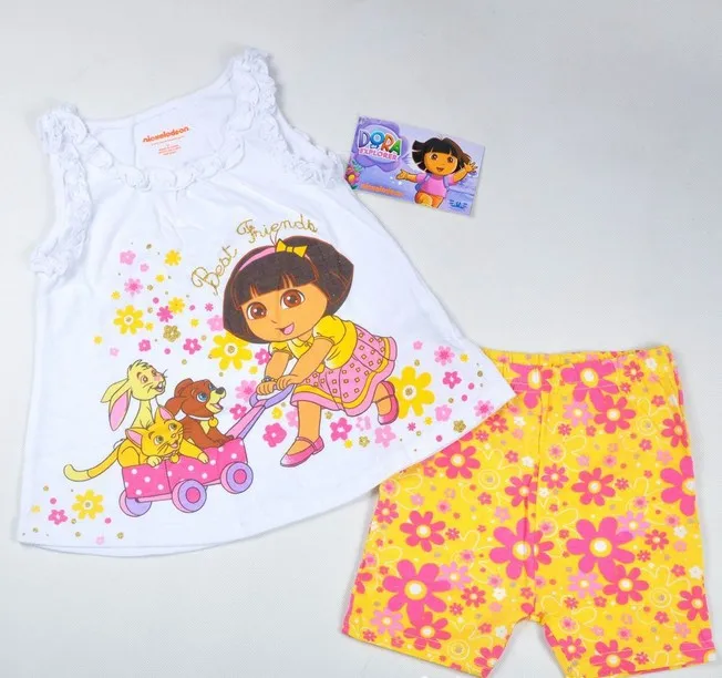 2014 Baby Girls Dora Princess Summer Clothing Set Kids Suits Cute White ...