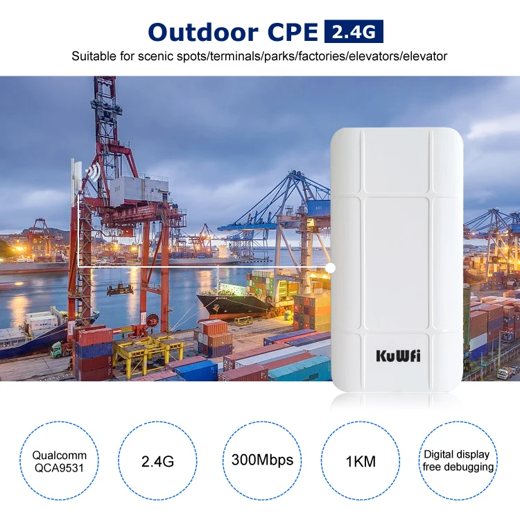 KuWFi 2Pcs 300Mbps Wireless Outdoor CPE Router 1KM CPE Wi-fi Access Point WDS Wifi Bridge Extender Wifi Repeater For IP Cameras (1)