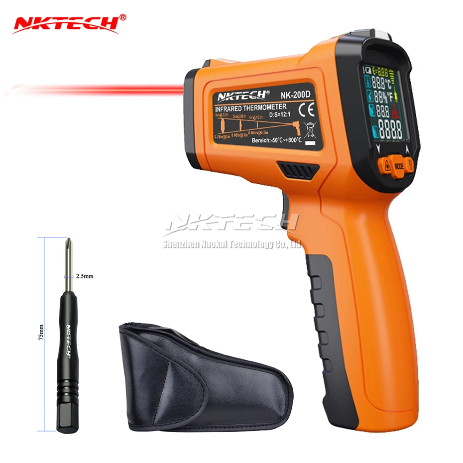 

NKTECH Digital Laser Infrared IR Gun NK-200D 5 IN 1 LCD Humidity Dew Thermometer -50~800 Ambient Temperature Thermocouple Meter