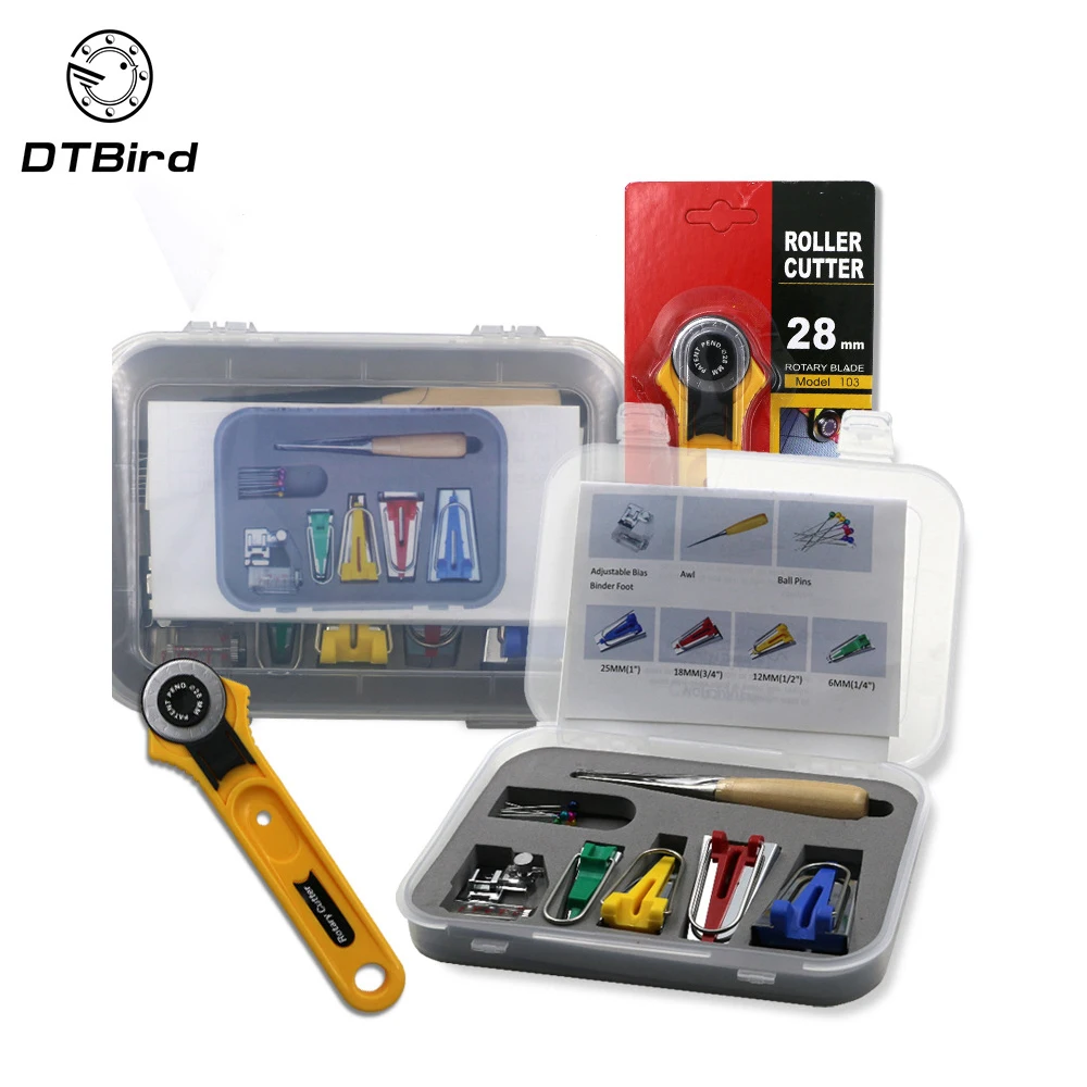 

Foot Sewing Craft Tools Accessories 16Pcs Fabric Bias Tape Maker Kit in Case for Sewing Quilting Awl and Binder Winding tube